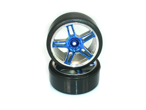 Комплект хромированных голубых дисков с дрифтовыми покрышками 2 шт. (07003PB запчасти для радиоуправляемых моделей Himoto)