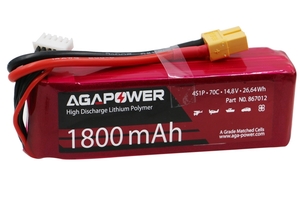Аккумулятор AGA POWER Li-Pol 1800mAh 14.8V 4S 70C Softcase 31x35x105мм T-Plug