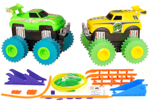 Машинки на бат. Trix Trux набор 2 машинки с трассой (зеленый+желтый)
