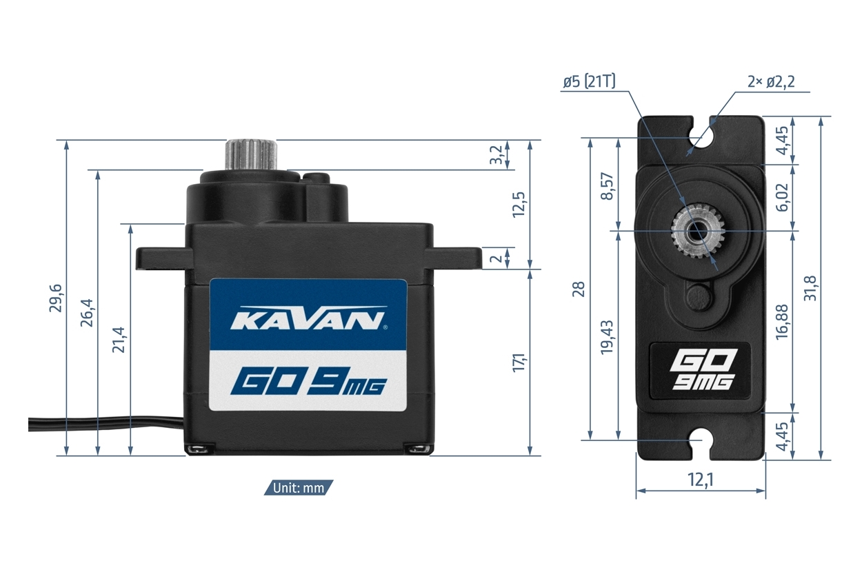 Цифровий сервопривід Kavan GO-9MG мікро 2.2 кг/см 0.11 с 6 В для RC моделей літаків, вертольотів