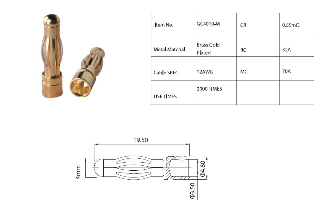Конектори AMASS GC4010 PLUG 4.0MM Male, набір 3 штуки